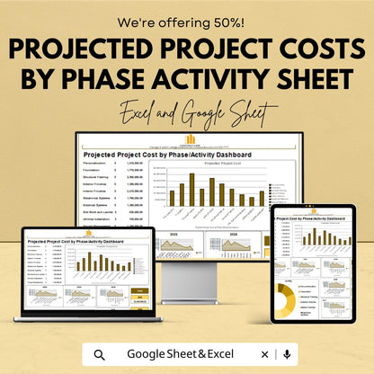 Projected Project Cost Tracker | Phase-Wise Budget Dashboard | Excel and Google Sheets | Construction & Project Expense Planner