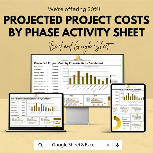 Projected Project Cost Tracker | Phase-Wise Budget Dashboard | Excel and Google Sheets | Construction & Project Expense Planner