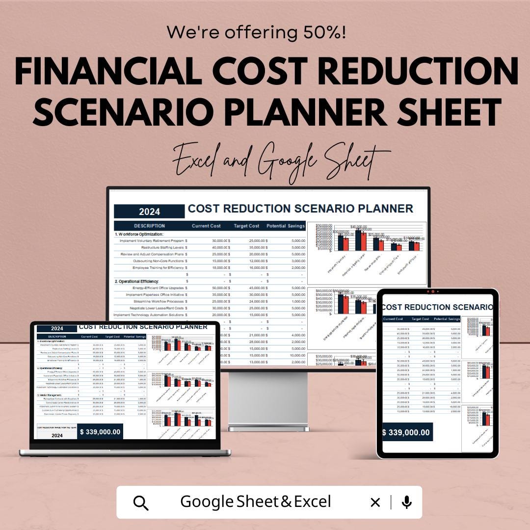 Financial Cost Reduction Scenario Planner Sheet | Excel & Google Sheet Template for Budget Planning and Cost Saving