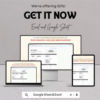Editable Statement Sheet Template | Excel and Google Sheets | Business Statement Form | Billing & Finance Log | Digital Download