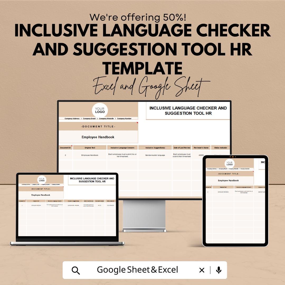 Inclusive Language Checker & Suggestion Tool | HR Template for Excel and Google Sheets | Bias Detection | Diversity and Inclusion Tool