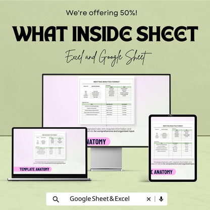 Meeting Minutes Template – Editable Excel & Google Sheet | Professional Meeting Documentation Format | Instant Download