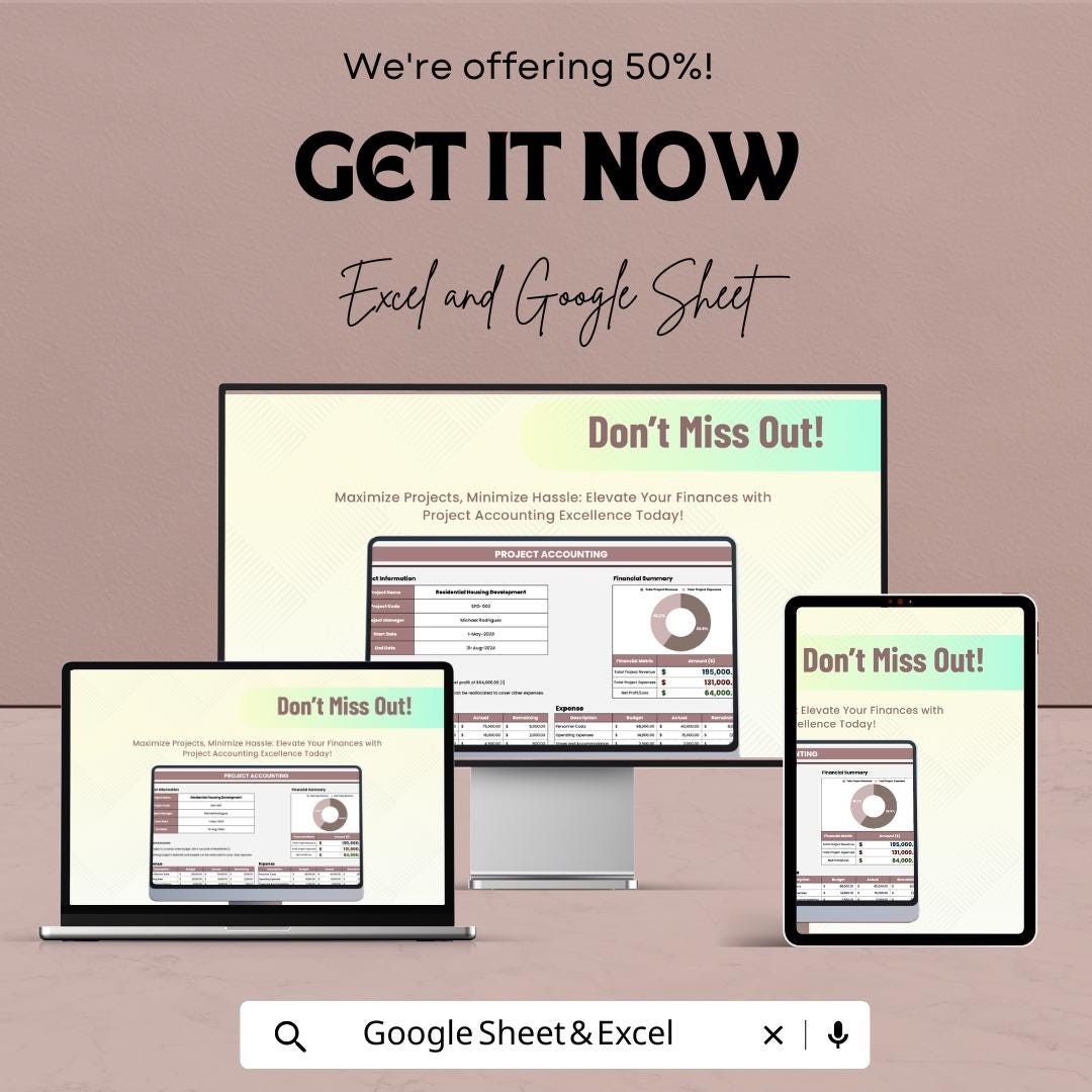 Project Accounting Sheet | Financial Tracking Template for Google Sheets  andExcel | Project Budgeting & Cost Management