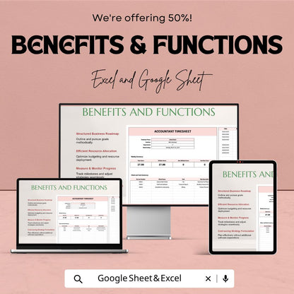 Accountant Timesheet Template Excel Google Sheets | Employee Time Tracker | Payroll Spreadsheet | Weekly Billing Sheet