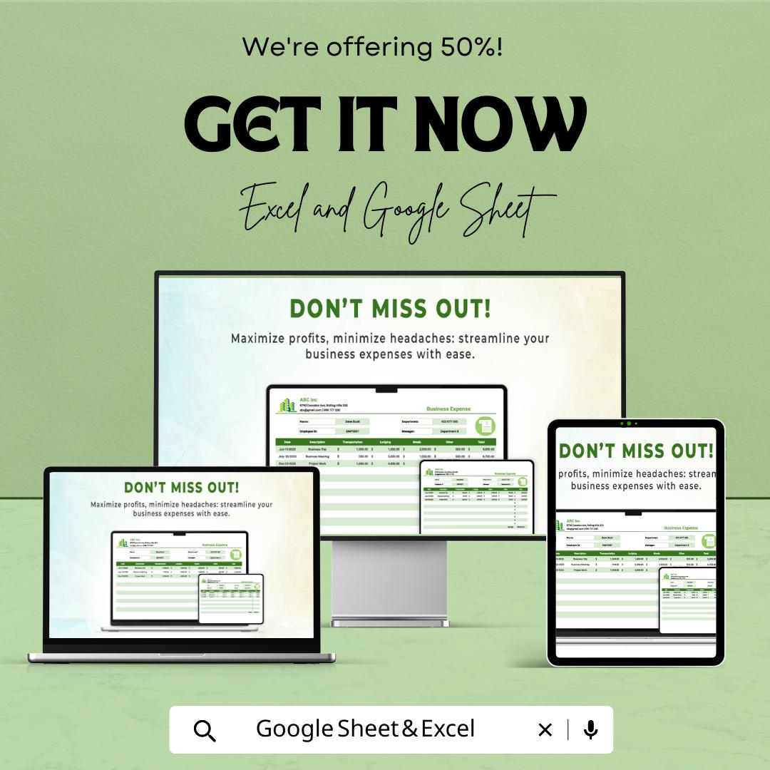 Business Expense Sheet Template | Excel and Google Sheets Expense Tracker | Small Business Budget Spreadsheet | Income and Expense Log