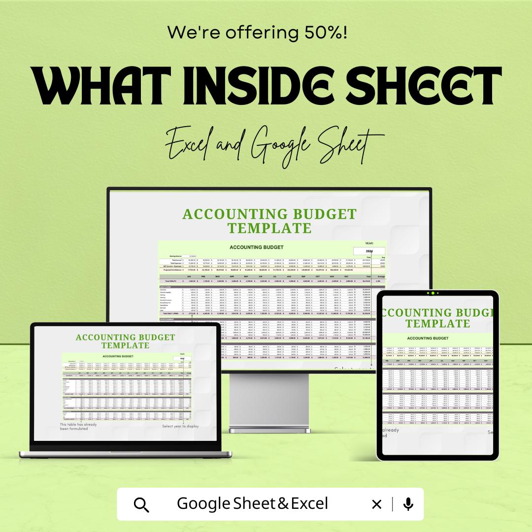 Accounting Budget Sheet – Excel and Google Sheet Template for Financial Management, Expense Tracking & Budgeting