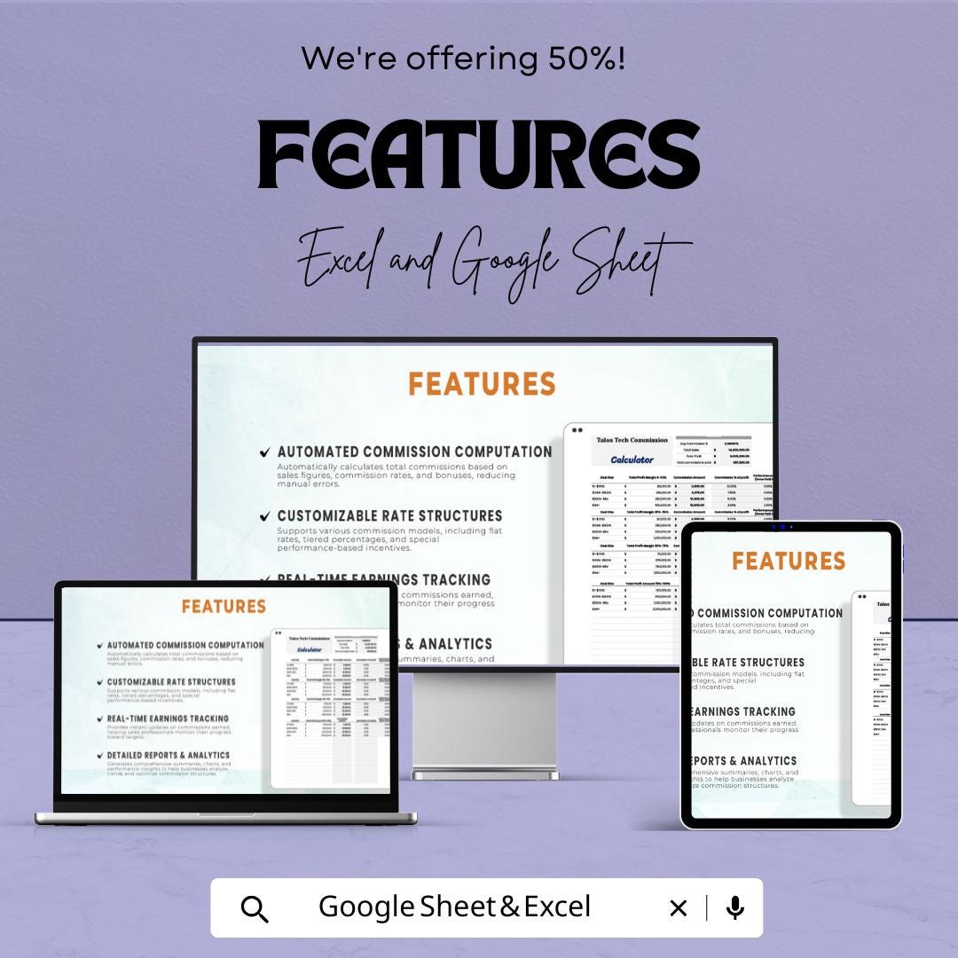 Sales Commission Calculator Template | Excel & Google Sheets | Commission Tracker | Earnings Calculator | Sales Performance Spreadsheet