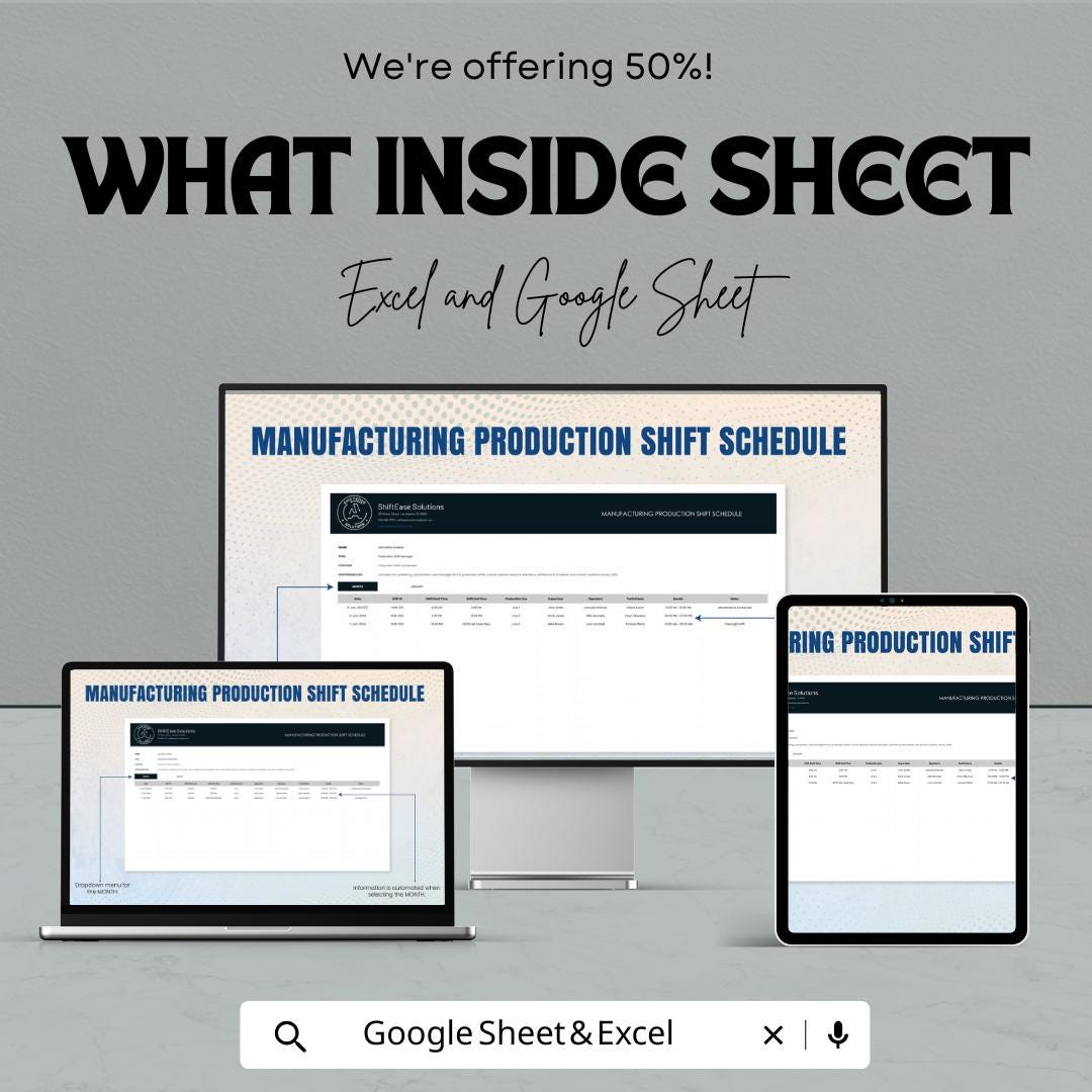 Manufacturing Production Shift Schedule Template | Employee Shift Planner | Workforce Scheduling Spreadsheet | Factory Shift Organizer