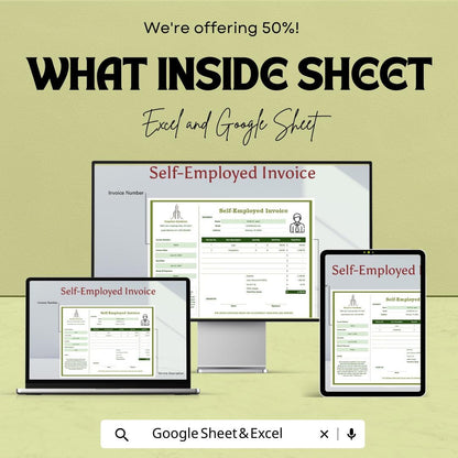 Self Employed Invoice Template | Freelance Billing Sheet | Google Sheets and Excel | Printable & Editable | Instant Download