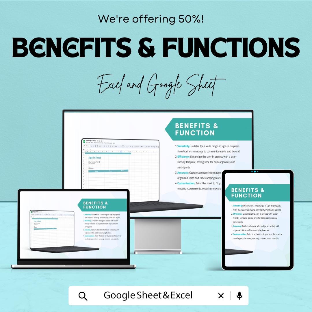 Blank Sign-In Sheet for Excel & Google Sheets – Customizable Template | Digital Download – 50% OFF