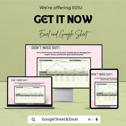 Sales Quarterly Bonus Payout Tracker Template | Excel & Google Sheets Bonus Calculator | Sales Commission Dashboard