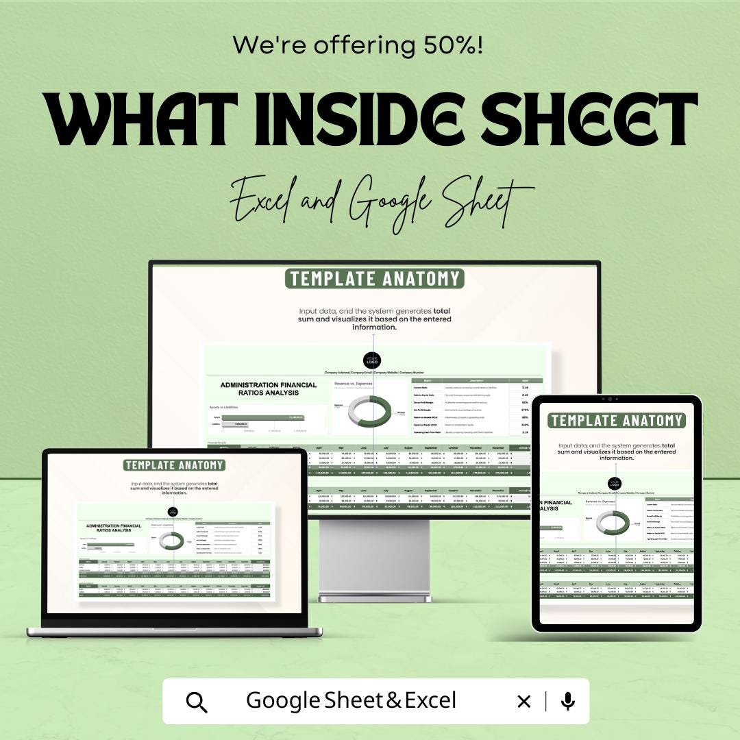 Administration Financial Ratios Analysis Sheet for Excel and Google Sheets – Financial Planning & Strategic Decision-Making