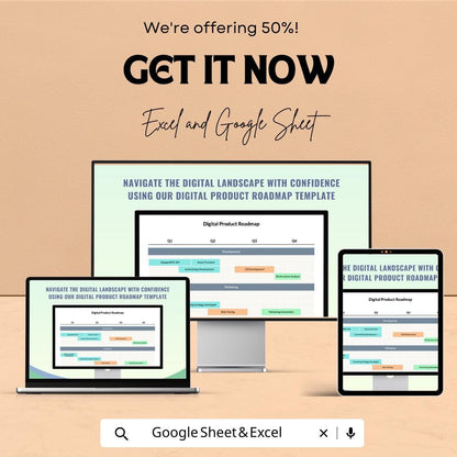 Digital Product Roadmap Sheet | Excel and Google Sheet | Roadmap Template for Digital Product Development | Project Timeline Planner