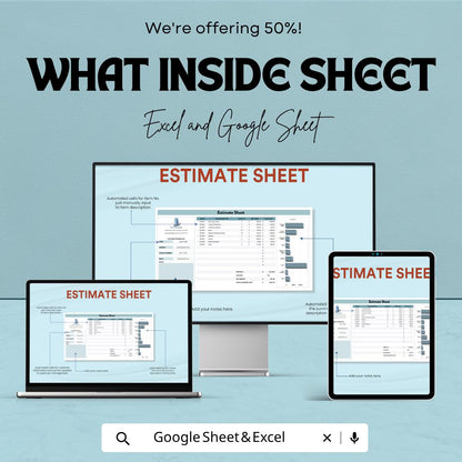 Estimate Sheet Template Excel | Cost Estimate Spreadsheet | Project Budget Planner | Contractor Estimate Template | Google Sheets Estimate