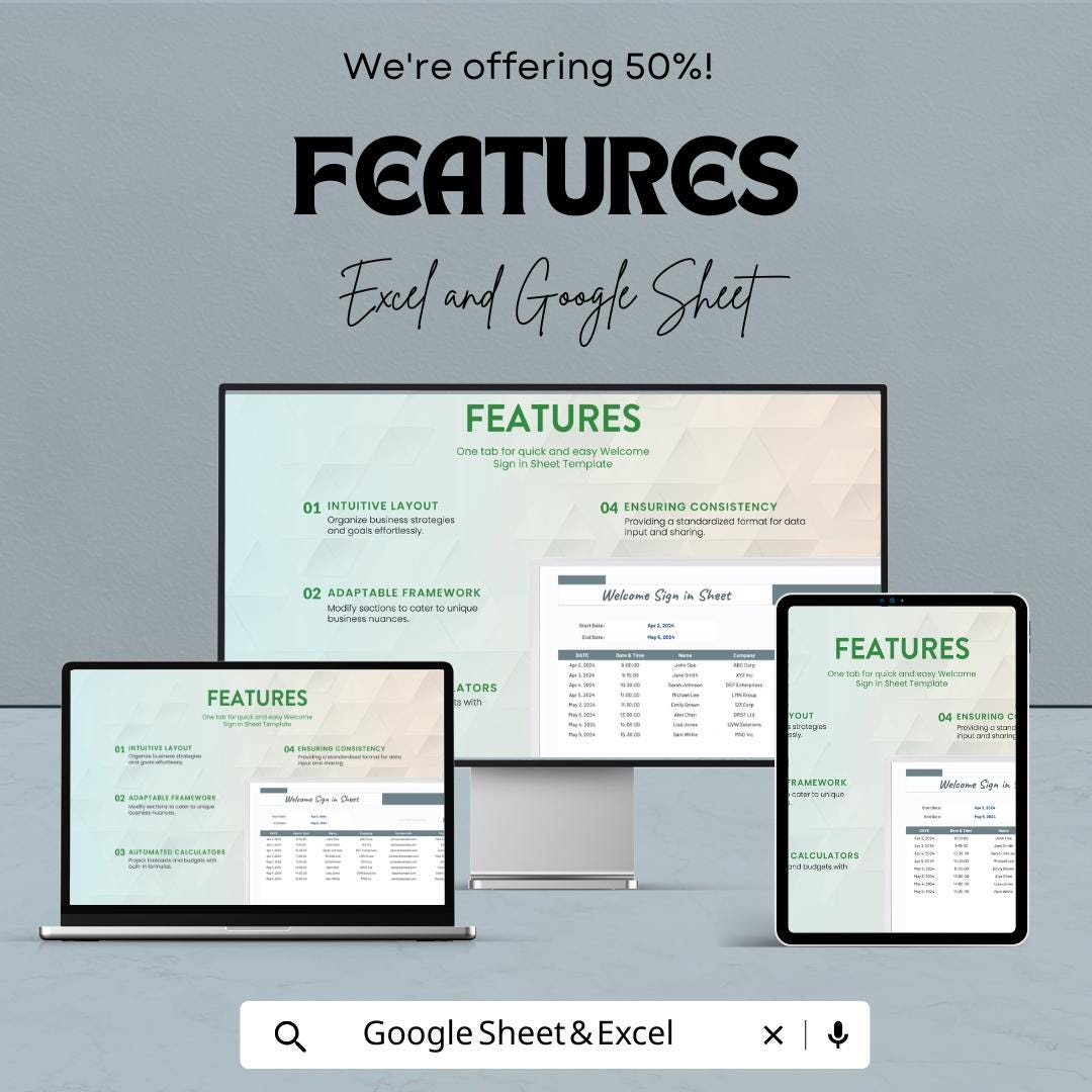 Welcome Sign-In Sheet | Excel & Google Sheets | Customizable | Easy Event Check-In Template