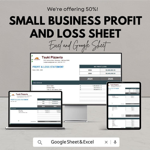 Small Business Profit and Loss Statement Sheet | Excel & Google Sheet Template | Financial Analysis for Small Businesses | Instant Download