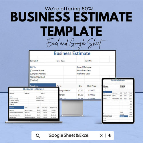 Business Estimate Template | Service Quote Form | Work Order Pricing Sheet | Editable Cost Estimate Document