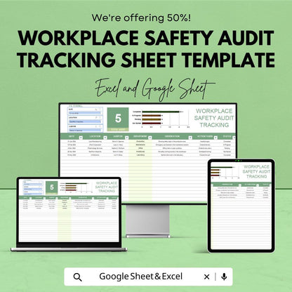 Workplace Safety Audit Tracking Sheet Template | Safety Audit Checklist & Tracker | Compliance Audit Log | Excel and Google Sheets