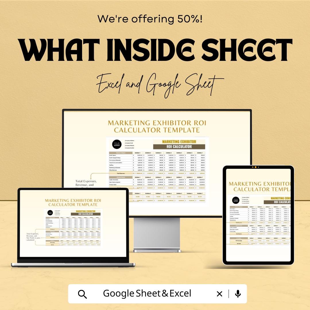 Marketing Exhibitor ROI Calculator Sheet | Excel & Google Sheets Template for Event ROI Analysis
