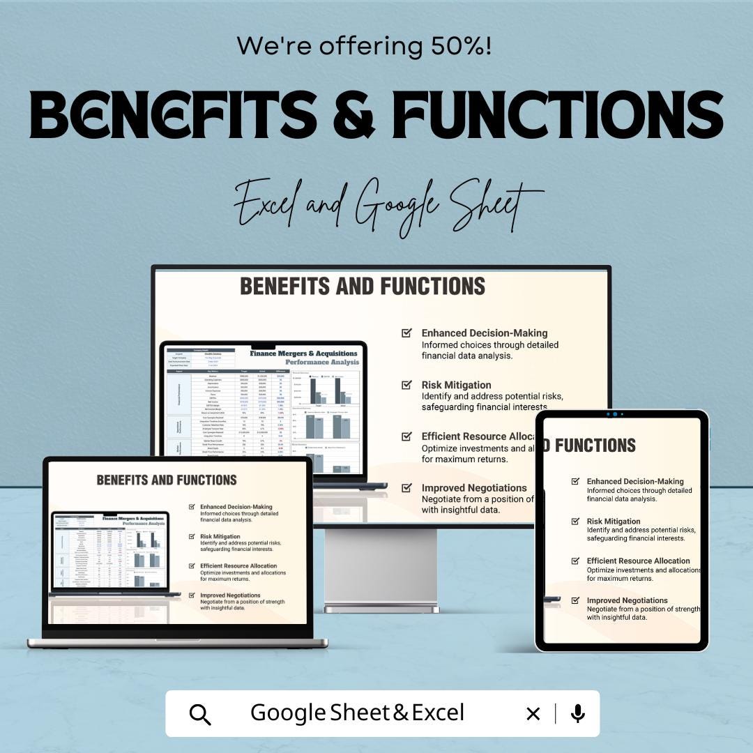 Finance Mergers & Acquisitions Performance Analysis Template | Financial Metrics, Target Comparison, and KPI Dashboard