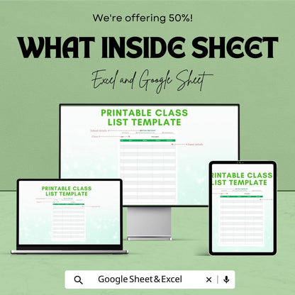 Printable Class List Sheet | Editable Excel & Google Sheets Template | Customizable Student List for Teachers | Instant Download