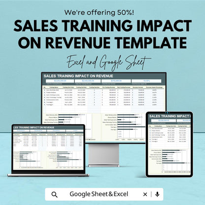 Sales Training Impact on Revenue Template | ROI Analysis sheet | Sales Performance Tracker |  Training Evaluation Tool