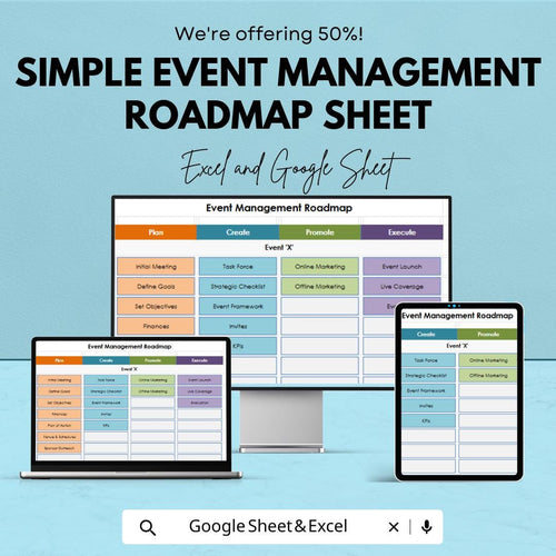 Simple Event Management Roadmap Sheet | Excel and Google Sheets Template | Event Planning & Task Management