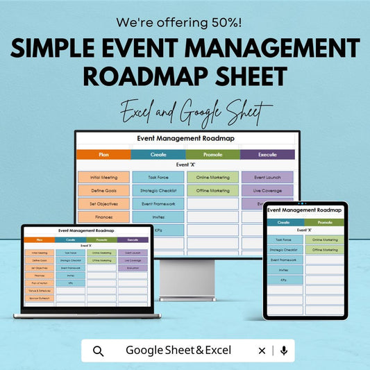 Simple Event Management Roadmap Sheet | Excel and Google Sheets Template | Event Planning & Task Management