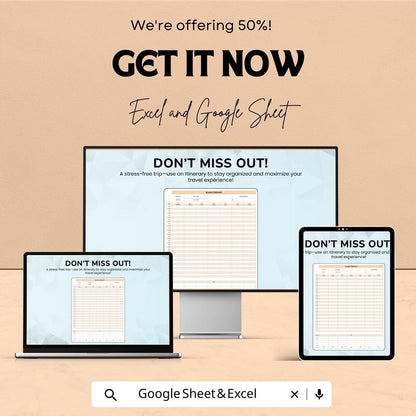 Itinerary Sheet - Travel Planner |  Google Sheets - 50% OFF - Customizable Travel Schedule & Budget Tracker - Plan Your Trip Efficiently