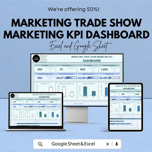 Marketing Trade Show Marketing KPI Dashboard Template - Event Performance Tracking, Lead Generation, Conversion Rate Analysis