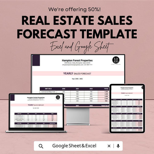 Real Estate Sales Forecast Template | Property Sales Tracker | Real Estate Analysis Spreadsheet | Excel Google Sheets | Investment Forecast
