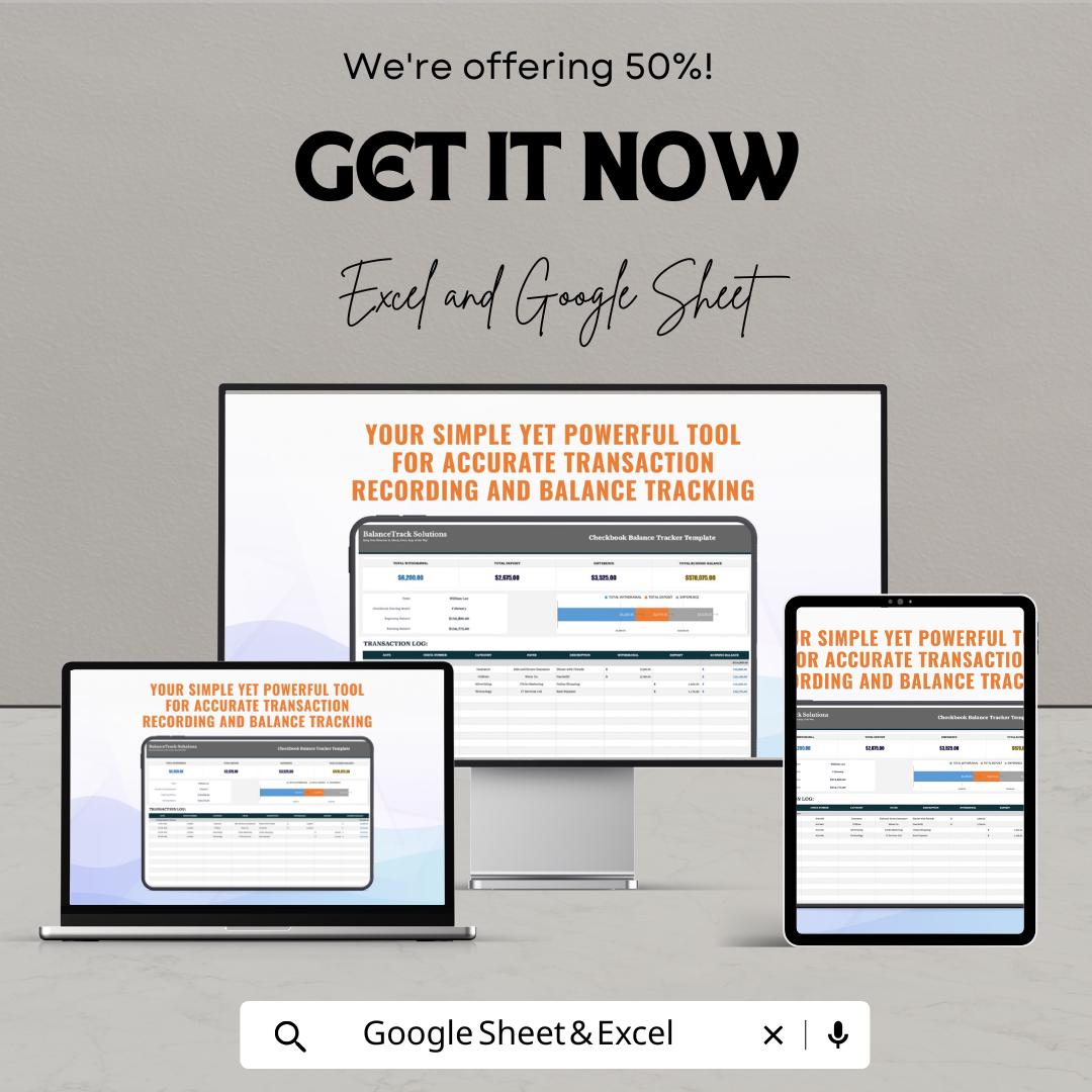 Checkbook Balance Tracker Template | Google Sheets & Excel | Digital Check Register |  Account Balance Tracker | Finance Planner