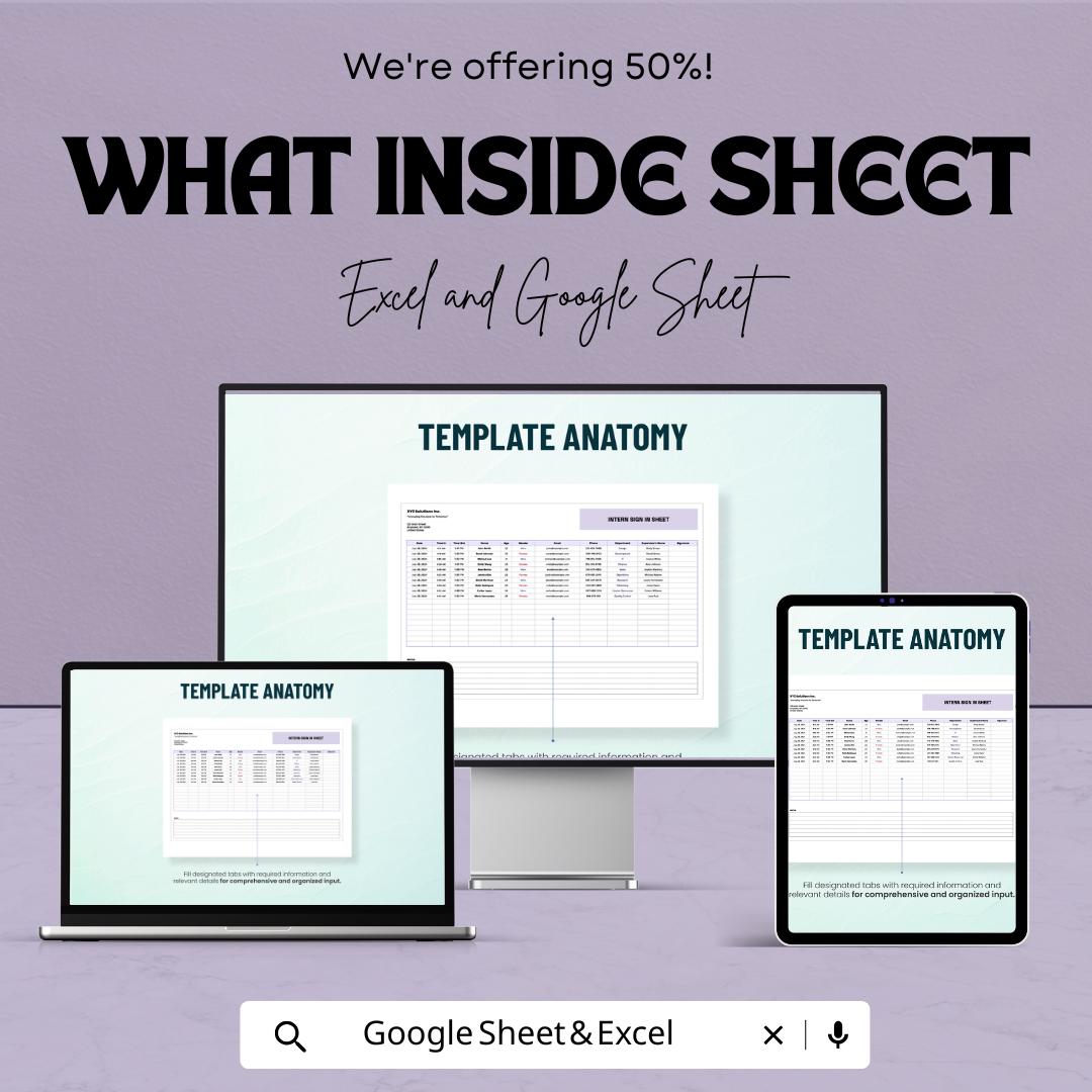Intern Sign In Sheet Template | Attendance Tracker Excel | Intern Hours Log Google Sheets | Employee Time Sheet | Internship Attendance Form