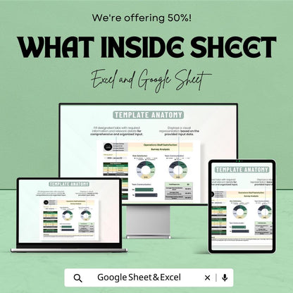 Operations Staff Satisfaction Survey Analysis Template | Employee Feedback Dashboard | Excel & Google Sheets HR Tool