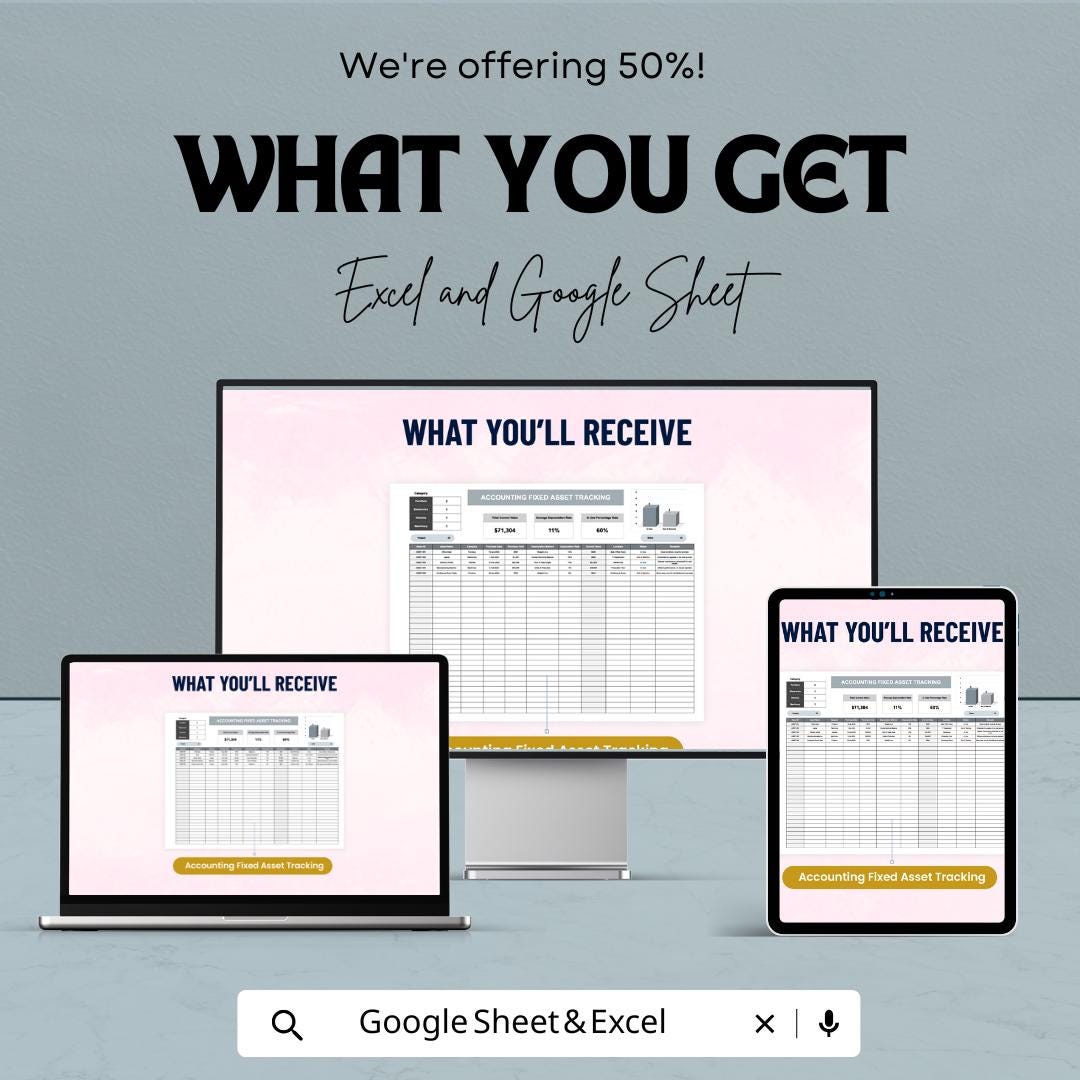 Accounting Fixed Asset Tracking Template | Asset Registry and Depreciation Sheet | Asset Management Log | Maintenance & Location Tracker