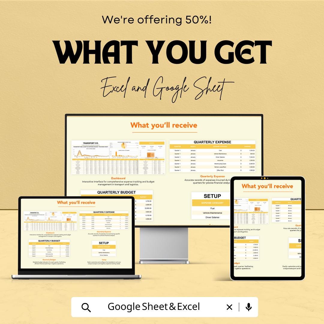 Transport and Logistics Expense Budget Tracking Sheet Template | Excel and Google Sheets | Fleet Expense Tracker | Logistics Cost Planner |