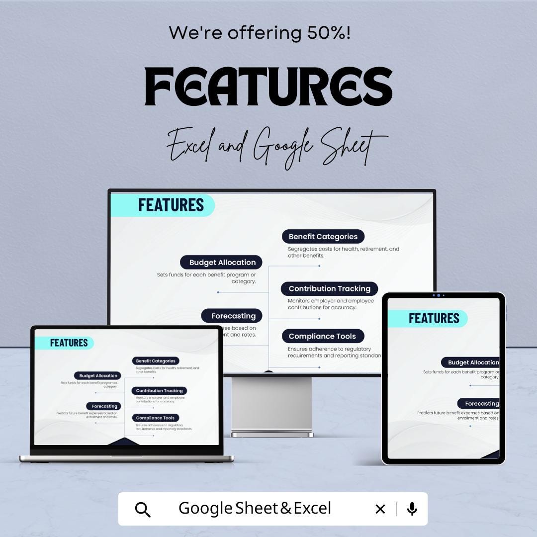 50% OFF - Employee Benefits Budget Sheet - Excel & Google Sheets | Manage Employee Benefits and Expenses | Benefits Tracking Template