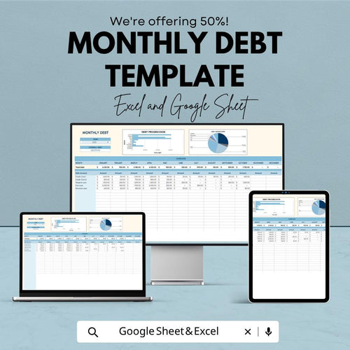 Monthly Debt Template | Debt Tracker Spreadsheet | Monthly Debt Payment Planner | Excel & Google Sheets | Personal Finance Budget Sheet