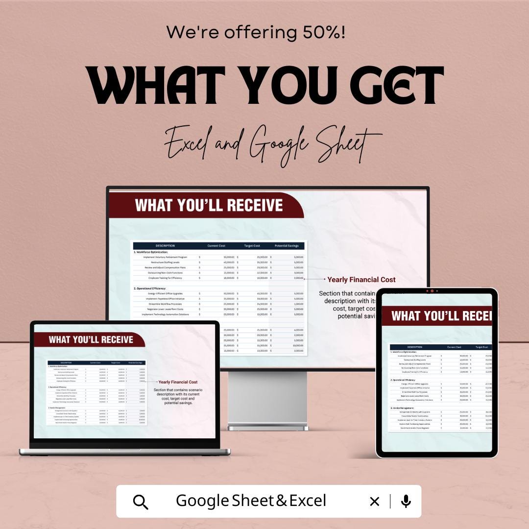 Financial Cost Reduction Scenario Planner Sheet | Excel & Google Sheet Template for Budget Planning and Cost Saving
