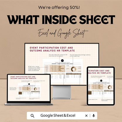 Event Participation Cost and Outcome Analysis HR Template | Excel and Google Sheets | Event Budget Tracker | Cost & Outcome Dashboard
