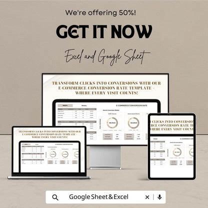 Ecommerce Conversion Rate Template, Google Sheets & Excel, Sales Funnel Tracker, Online Store Analytics, Conversion Dashboard