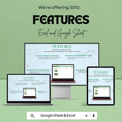 Advertising Landing Page A/B Test Analyzer Template, A/B Testing Spreadsheet, Landing Page Conversion Tracker, Marketing Split Test Tool