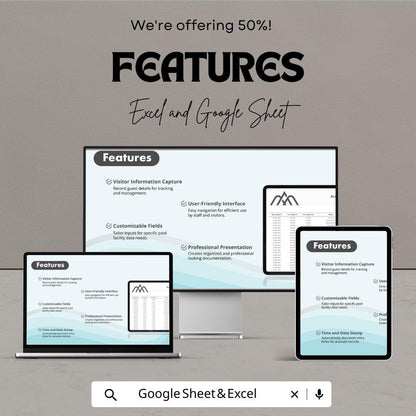 Pool Sign In Sheet | Excel and Google Sheet Template for Hotels and Resorts | Track Visitor Details, Time-in & Time-out | Easy to Customize