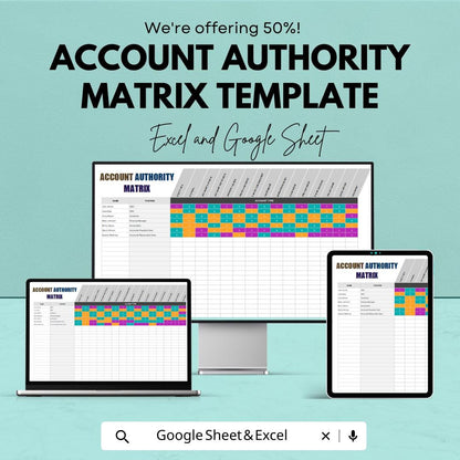Account Authority Matrix Template | RACI Chart | Access Control Matrix | Responsibility Assignment Matrix | Excel & Google Sheets Template