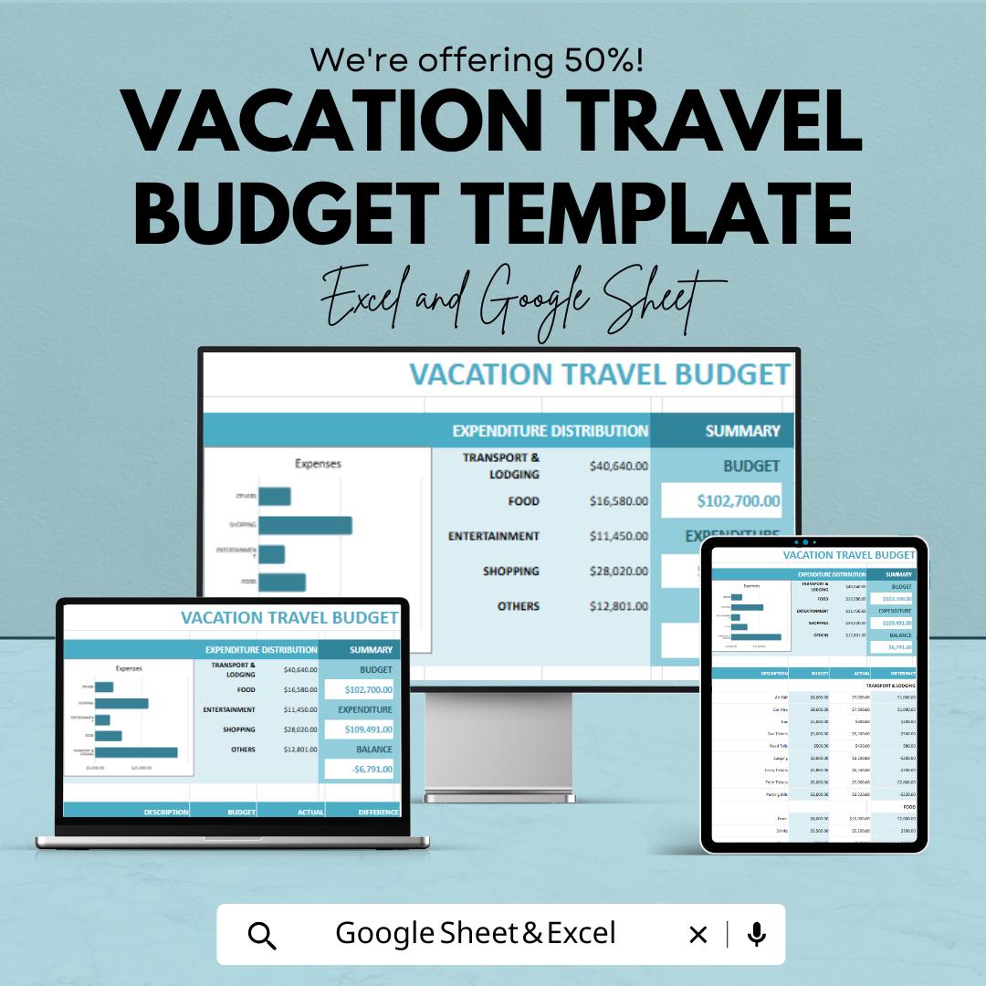 Vacation Travel Budget Template | Excel & Google Sheets Vacation Planner | Travel Expense Tracker | Holiday Budget Spreadsheet