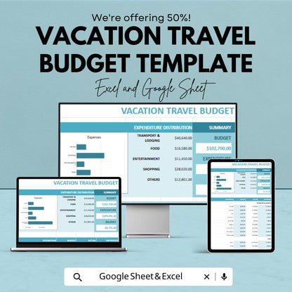 Vacation Travel Budget Template | Excel & Google Sheets Vacation Planner | Travel Expense Tracker | Holiday Budget Spreadsheet