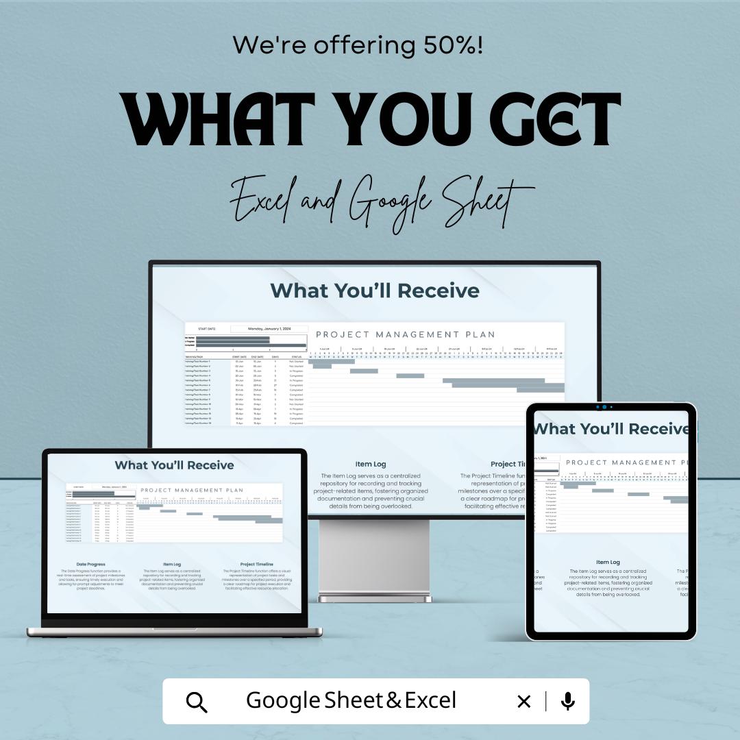 Project Management Plan Template | Project Planning Document | Project Plan Spreadsheet | Excel & Google Sheets | Business Planning Tool