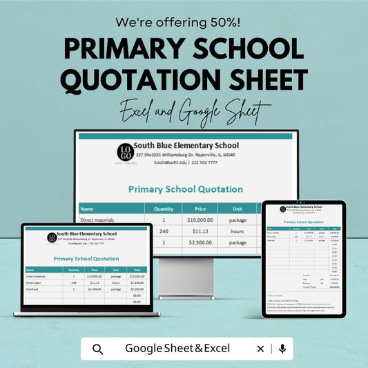 Primary School Quotation Sheet | Editable Excel & Google Sheets Template | Customizable Pricing List for Schools | Instant Download