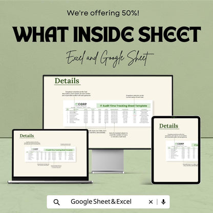 IT Audit Time Tracking Template Excel | Audit Time Tracker Spreadsheet | Internal Audit Timesheet | Audit Task Tracker