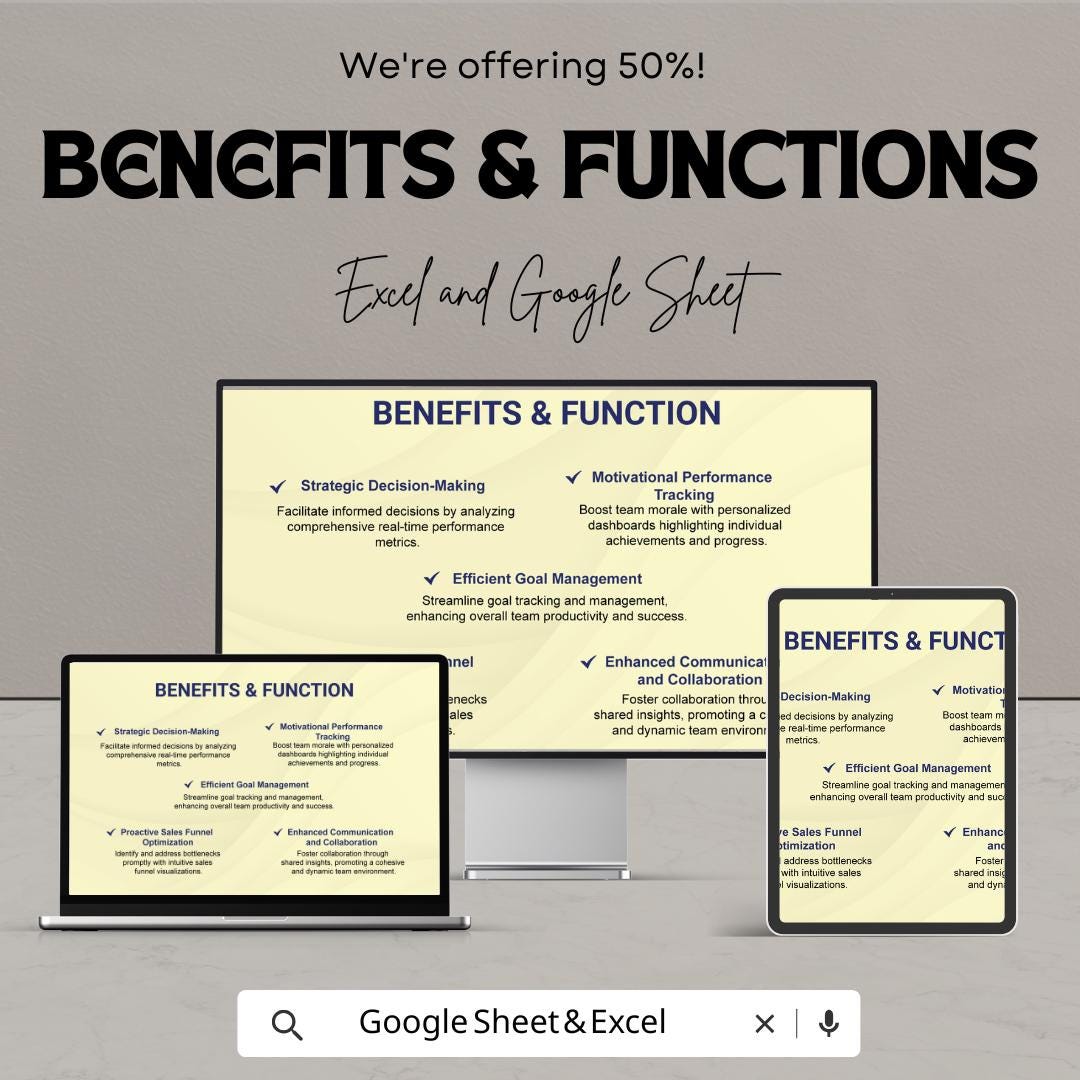 Sales Team Performance Dashboard - Excel & Google Sheet Template for Tracking Sales Metrics, Team Performance and Goals